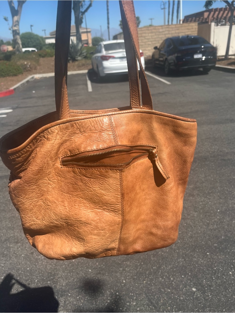 Woven Leather Tote Bag in Tan - Picture 2 of 8